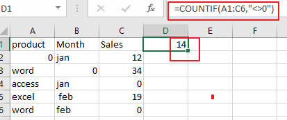 count number of cell with non-zero1