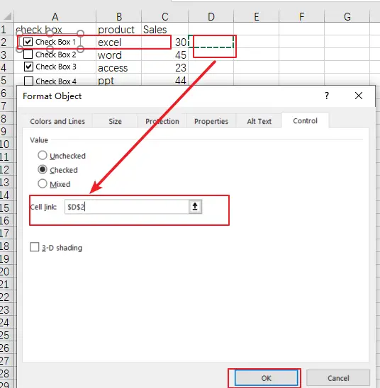 count or sum cells with checked box2