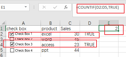 count or sum cells with checked box4