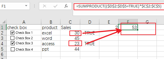 count or sum cells with checked box5