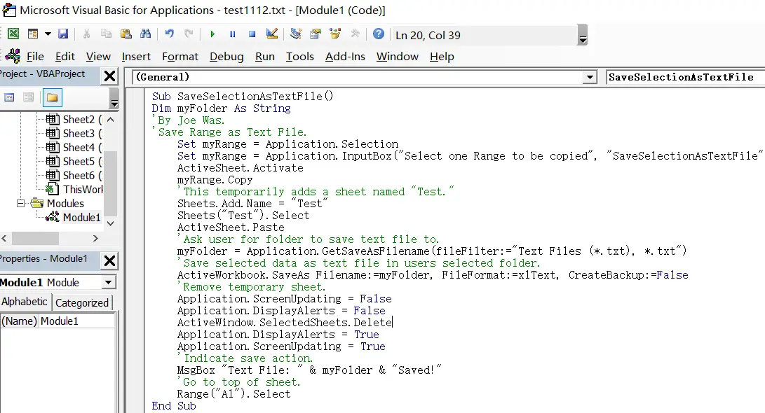 save range selection to text file1