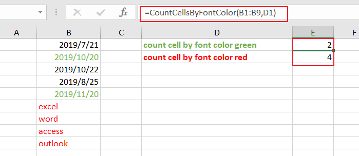 count cells by font color1