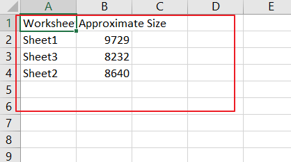 get size of each sheet3