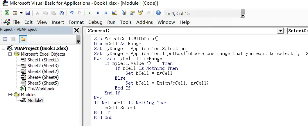 select cell with data1