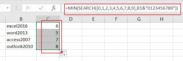 find first position of first number in cell1