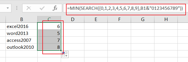 find first position of first number in cell1