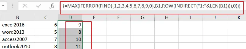 find first position of first number in cell2