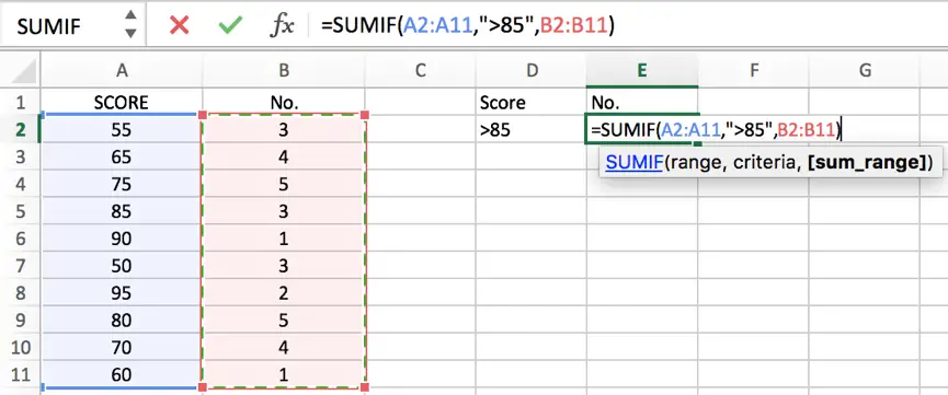 How to COUNT and SUM greater than and less than a number in Excel 10