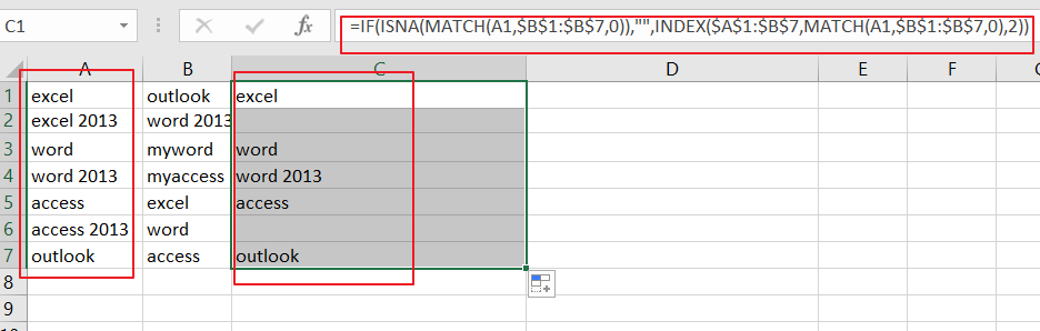 How to align duplicate values within two columns1