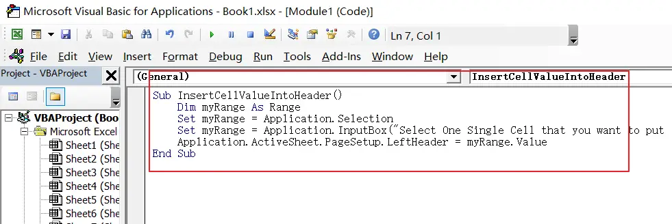 How to insert cell value into header or footer in Excel1