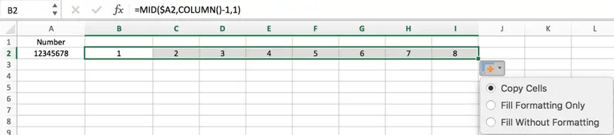 How to split number into each individual digit in columns in Excel 5