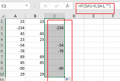 How to split numbers into two columns with negative and postive in excel2