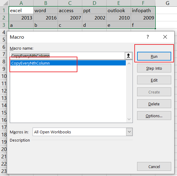 Select and Copy Cell Values from Every Nth Column in Excel2