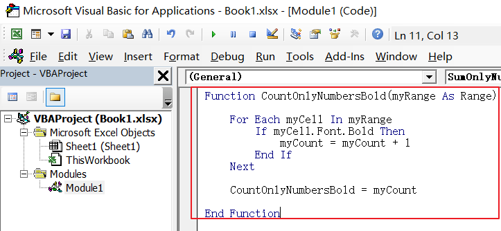 Count Only Numbers in Bold in a Range of Cells1