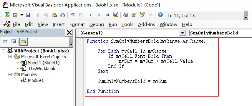 Sum Only Numbers in Bold in a Range of Cells2