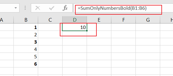 Sum Only Numbers in Bold in a Range of Cells3