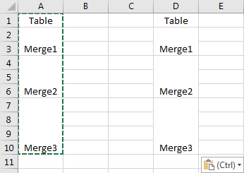 Copy and Paste Merged Cells to A Single Cell 2