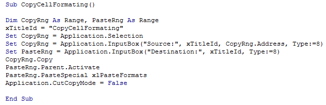 Copy Cell Formatting to Another Range 8