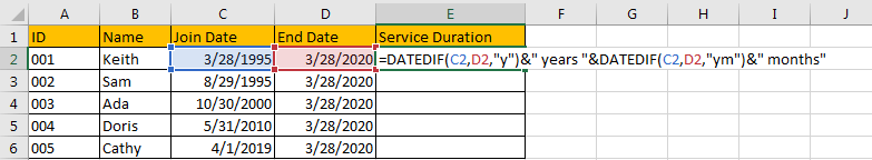 Calculate the Length of Service 2