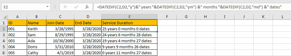 Calculate the Length of Service 6