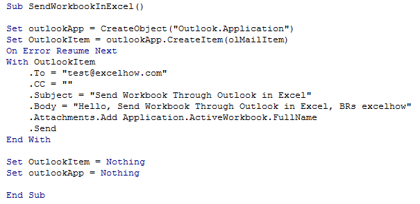 Send Workbook Outlook 4