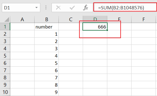 sum entire column except first cell1