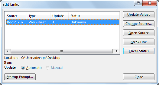 Disable Update Link Message 4