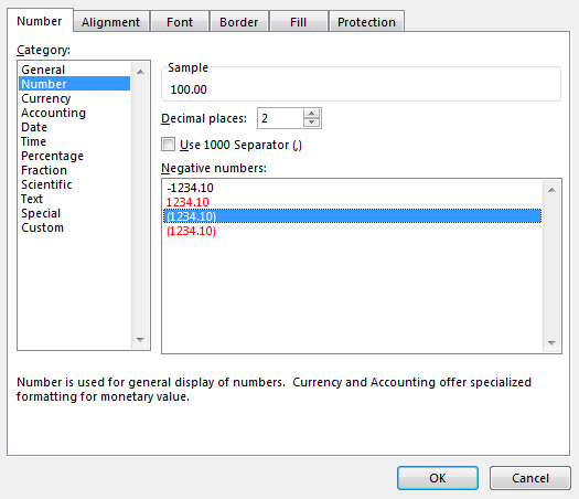 Display Negative Numbers in Brackets 3