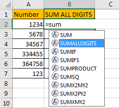 Sum All Digits in A Cell 5