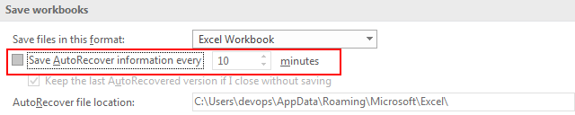 How to Disable AutoSave Function or Change Default AutoSave File Location 6
