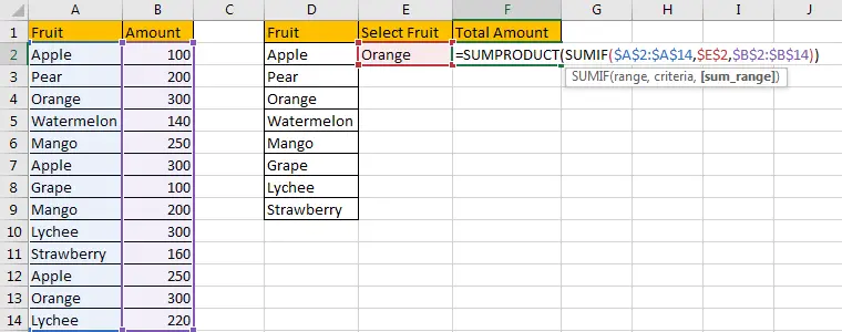 How to Sum Values Based on Selection of Drop-Down List 12