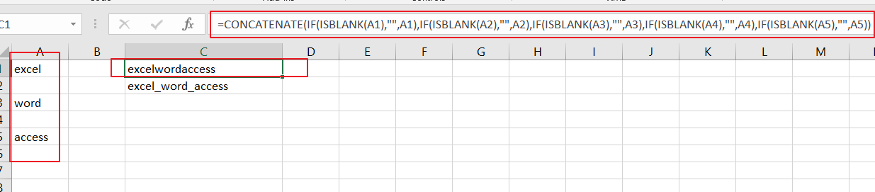 concatenate cell but blanks1