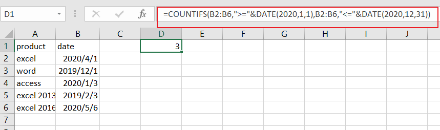 count cells between dates formula1