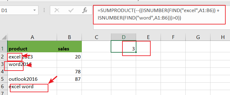 count cell that contain x or y1