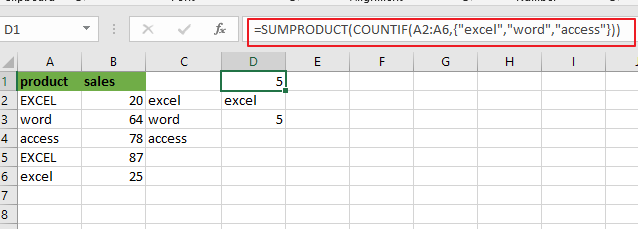 count cells equal to many values2