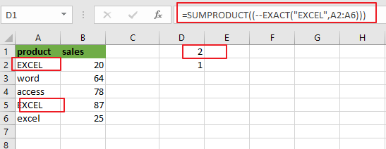 count cells equals to cell with case sensitive1