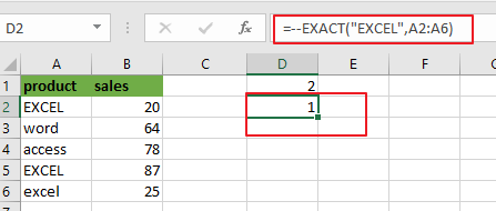 count cells equals to cell with case sensitive2