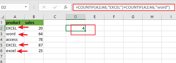 count cells equals to x or y1