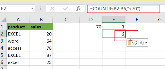 count cells lessr than 2