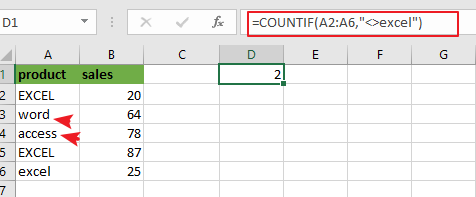 count cells not equal to value1