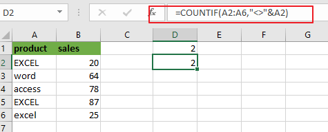 count cells not equal to value2