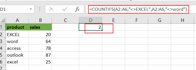 count cells not equals to x or y1