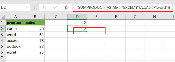 count cells not equals to x or y2
