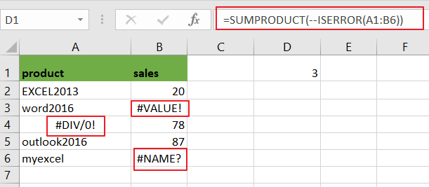 count number cells that contain errors1