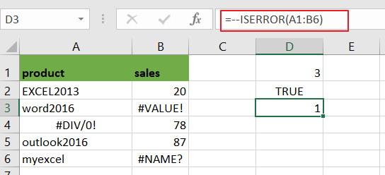 count number cells that contain errors4