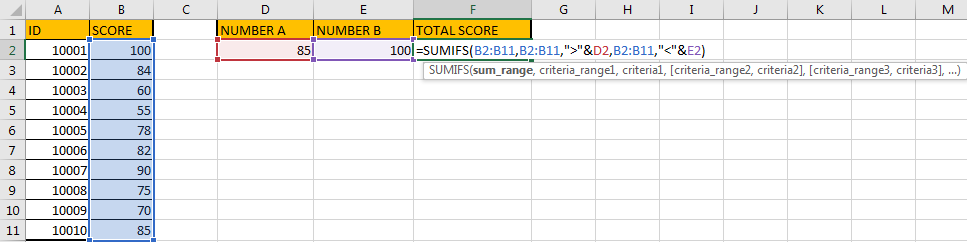 Sum Data if Betweens 13