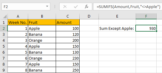 How to Sum Numbers by Formula if Cells Are Not Equal to Certain Value 11