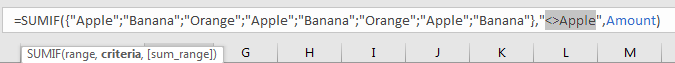 How to Sum Numbers by Formula if Cells Are Not Equal to Certain Value 7