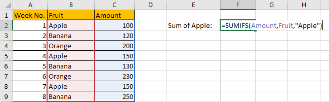 How to Sum Numbers by Formula if Cells Equal to A Certain Value 4