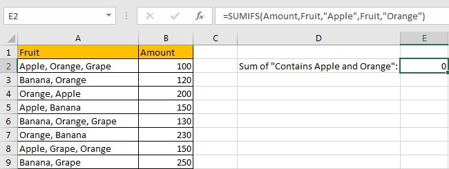 How to Sum by Formula if Cell Contains Both A and B in Excel 13